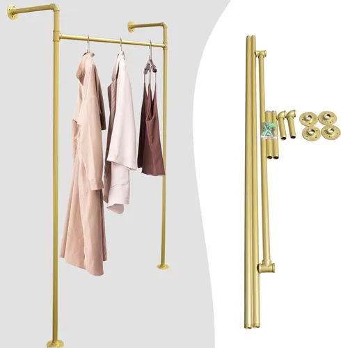 Miniatura 4 de DYRABREST Perchero de pared moderno de metal dorado para almacenamiento de ropa, soporte de exhibición de ropa comercial, perchero portátil