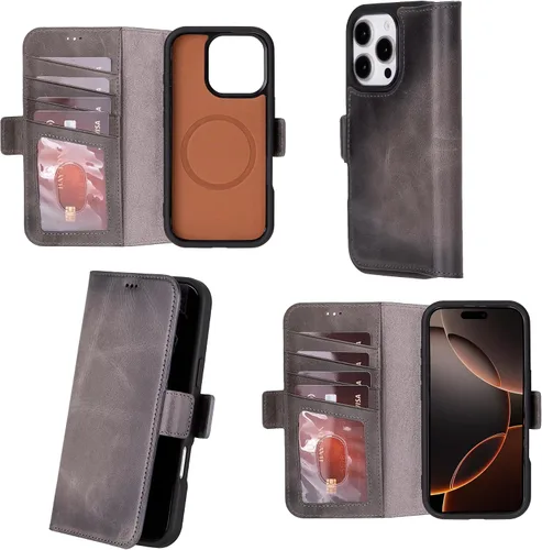 Miniatura 14 de Bayelon Cartera de cuero Cas para iPhone 15 Pro - Funda con tapa abatible, funda tipo cartera para iPhone 15 Pro, funda tipo cartera, función atril