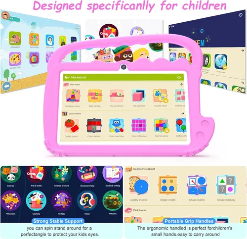 Miniatura 5 de Tablet para niños de 7 pulgadas para niñas y niños, tabletas Android 12 para niños con 4 GB RAM 32 GB ROM, tableta para niños pequeños con WiFi, Rosa