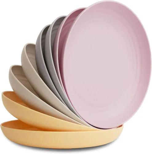 Miniatura 18 de Nook Theory Juego de 8 platos reutilizables de paja de trigo - Platos de cena no tóxicos y sin plástico para niños y adultos, plato ligero