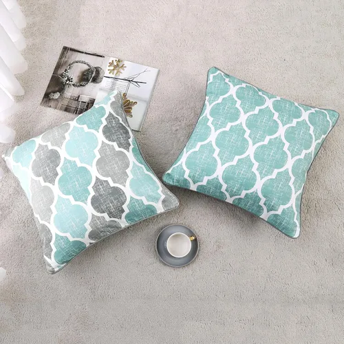 Miniatura 7 de Beauoop Paquete de 2 fundas de almohada para sofá, cama, sofá, casa rural, estampado de doble cara, patrón geométrico colorido enrejado marroquí
