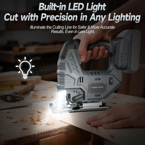 Miniatura 8 de Sierra de calar inalámbrica compatible con batería DeWalt de 20V, motor sin escobillas, control variable de 7 velocidades, 3200 RPM, potencia