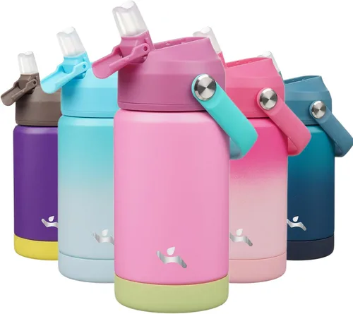 Miniatura 45 de Konokyo Botella de agua aislada con tapa de pajilla, botella de metal al vacío de acero inoxidable de 18 onzas con mango de silicona, color negro
