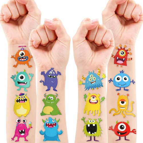 Miniatura 8 de 96 tatuajes temporales precortados de monstruo para niños, suministros para fiestas de cumpleaños de pequeños monstruos, calcomanías divertidas