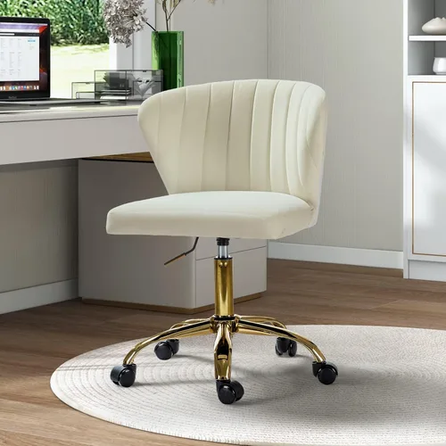 Miniatura 19 de TINA'S HOME Sillas de escritorio de oficina con ruedas y base dorada, moderna silla de oficina sin brazos de terciopelo, silla giratoria ajustable