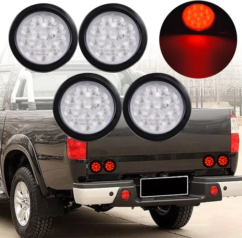 Miniatura 2 de Kit de tapones de cableado con cubierta de hule para luz trasera LED redonda de 4", 12 ledes, para RV, camioneta Luz roja - Lente transparente