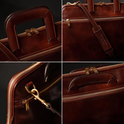 Miniatura 5 de Time Resistance Maletín de cuero delgado - Bolsa de cuero italiana hecha a mano para computadora - Maletín para hombre y mujer - Bolsa para laptop