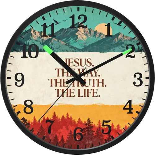 Reloj moderno luminoso activado por voz silencioso sin tictac, funciona con pilas, reloj retro cristiano Jesús Faith de 12 pulgadas para oficina,