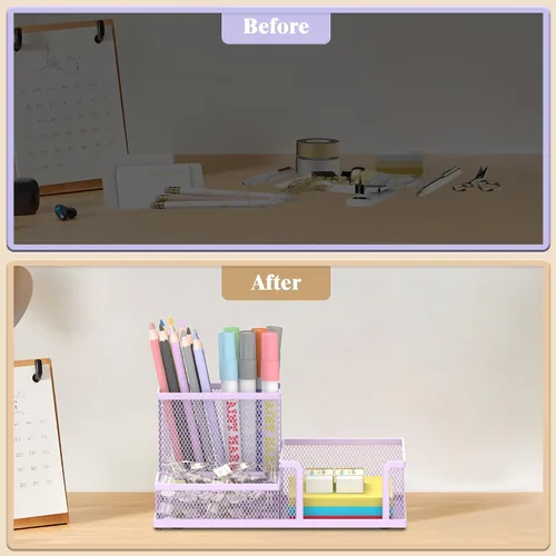 Miniatura 7 de SUPEASY Organizador de escritorio de malla para bolígrafos, suministros de oficina, almacenamiento de lápices con 3 compartimentos, accesorios