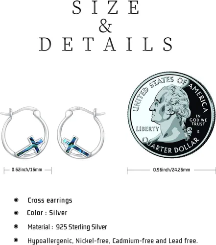 Miniatura 6 de Aretes de aro con cruz para mujer, plata de ley 925, con concha de abulón, regalos para mujeres y niñas
