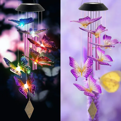 Campanillas de viento solares de mariposas, nuevo regalo para todas las mamás/papás/mujeres/abuelas/hijas/tías/amigas/esposas y hermanas. Decoración