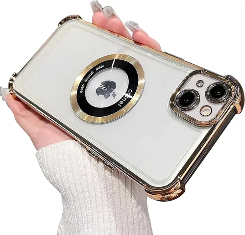 Miniatura 26 de Funda magnética transparente para iPhone 14 Plus, lujo brillante en las cuatro esquinas, protección de grado militar a prueba de golpes