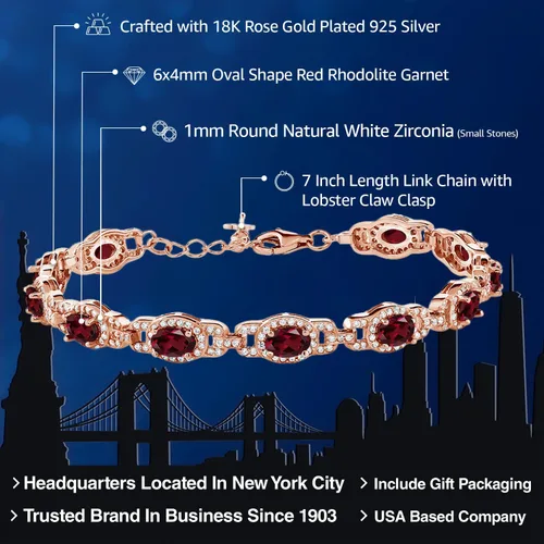 Miniatura 28 de Gem Stone King 18K Rose Gold Plated Silver Oval Gemstone Birthstone Tennis Bracelet For Women Oval 6X4MM 7 Inch With 1 Inch Extender Fine