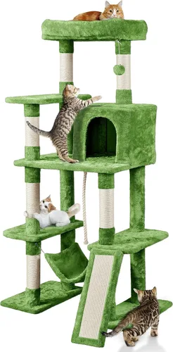 Miniatura 13 de Topeakmart Árbol para gatos de 63 pulgadas, mueble grande de torre para gatos con condominio para gatos, plataforma acolchada y poste rascador