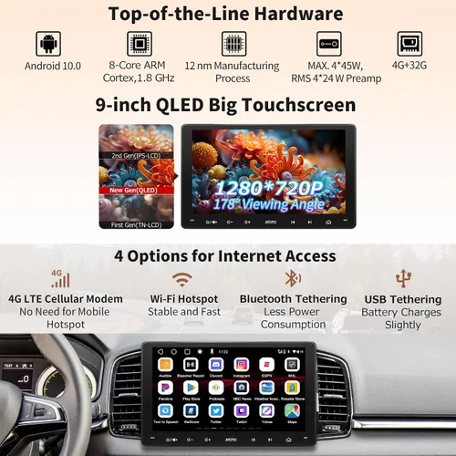 Miniatura 2 de ATOTO S8 8-core 9inch QLED Double DIN Android Car Stereo, 4G y WiFi integrado, CarPlay inalámbrico y Android Auto, Bluetooth dual, 4G+32G, VSV