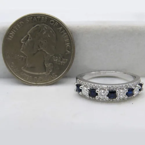 Miniatura 21 de Dazzlingrock Collection Anillo de boda de 9 piedras de zafiro azul princesa y diamante blanco redondo de 0.098 in cada uno en oro de 14 quilates