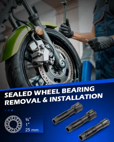 Miniatura 3 de Orion Motor Tech Kit de herramientas extractoras de rodamientos de rueda compatible con motocicletas Harley Davidson, juego de herramientas
