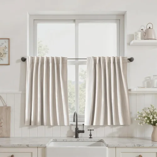 Miniatura 92 de UHITECH Cortinas cortas de lino de 24 pulgadas de largo para ventanas pequeñas de granja, cortinas opacas modernas para sala de estar, pestañas