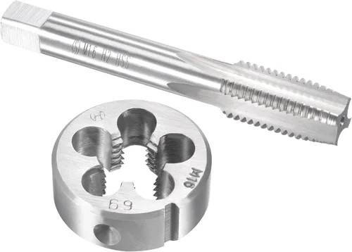 Miniatura 15 de uxcell M13 x 0.039 in Juego de llaves métricas y troqueles, rosca de máquina con troquel de roscado redondo, kit de grifo y troquelado