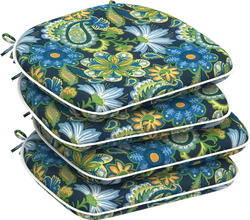 Miniatura 12 de DYTXIII Juego de 2 cojines para sillas de exterior con lazos, almohadillas repelentes al agua para sillas de patio de 17 x 16 pulgadas para muebles