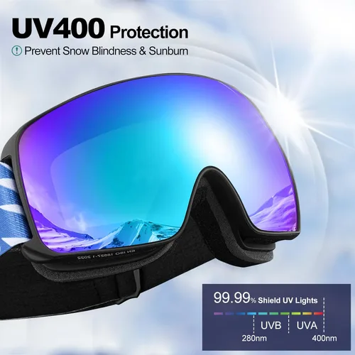 Miniatura 5 de Odoland Gafas de esquí para niños, gafas de snowboard para jóvenes esquiadores de 8 a 16 años, gafas de nieve S2 con lente doble, protección