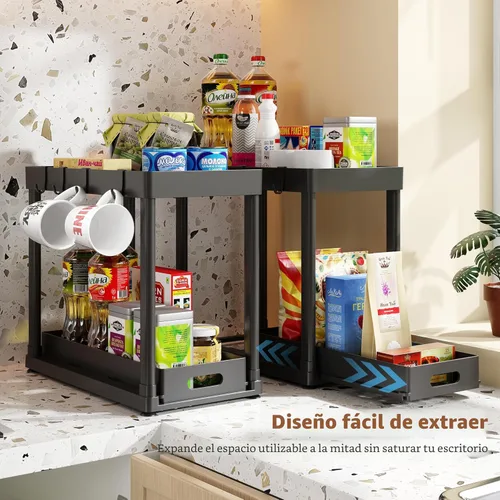 Miniatura 4 de Paquete de 2 organizadores de almacenamiento extraíbles, organizador para debajo del fregadero y almacenamiento para baño y cocina, organizadores
