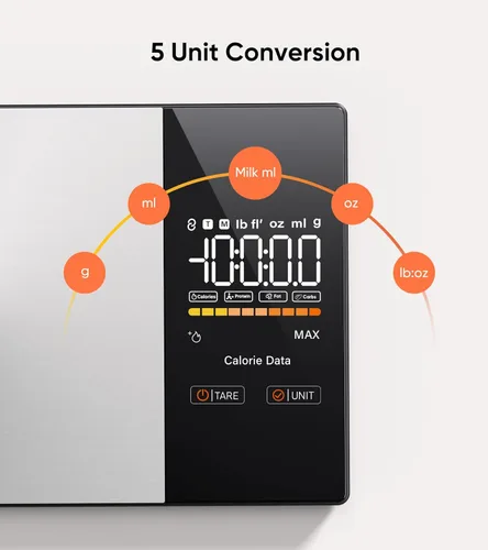 Miniatura 9 de KUAIVO Báscula inteligente de nutrición de alimentos con pantalla LED, rastrea calorías, grasas, carbohidratos y proteínas a través