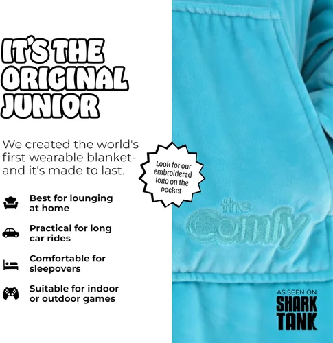 Miniatura 2 de THE COMFY Original Jr para niños Manta de sherpa de forro polar de gran tamaño con capucha y bolsillo Vista en Shark Tank