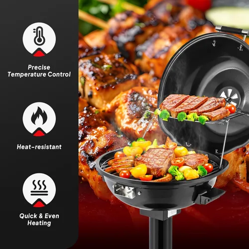 Miniatura 5 de ROVSUN - Parrilla eléctrica vertical de 1600W con tapa, parrilla de acero inoxidable 304 negro con bandeja de goteo extraíble, diseño de doble capa