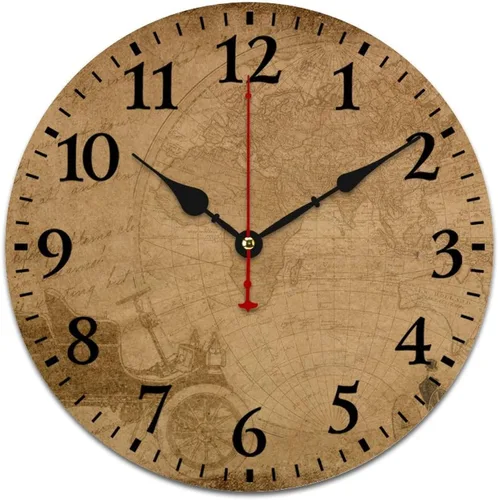Miniatura 14 de Reloj de pared de madera con mapa del mundo antiguo, estilo nostálgico, Atlas histórico, diseño vintage, impresión de madera, reloj de pared