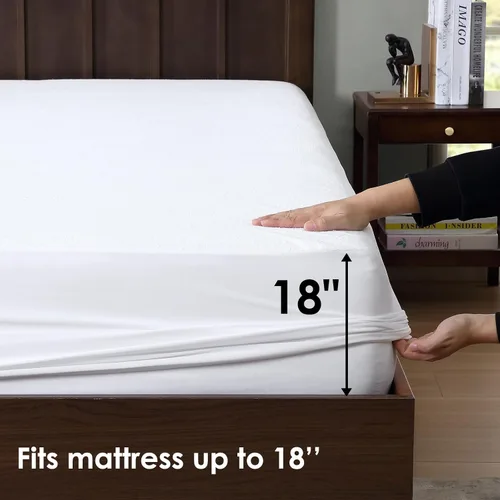 Miniatura 5 de Cleva Home Protector de colchón 100% impermeable, bolsillos profundos que se adaptan a hasta 18 pulgadas, funda de rizo suave y transpirable sin