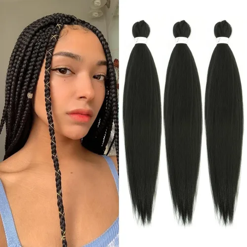 Miniatura 45 de Cabello trenzado marrón preestirado de 30 pulgadas, 3 paquetes de cabello trenzado preestirado de color 30 EZ, textura Yaki, extensiones de cabello