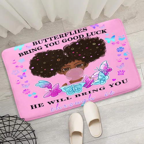 Miniatura 34 de Alfombra de área para dormitorio de niñas negras africanas, alfombra para sala de estar, sala de juegos, azul, lindo anime de dibujos animados