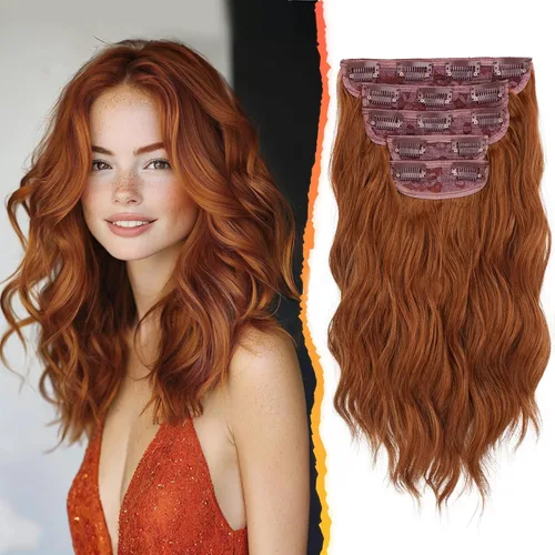 Miniatura 8 de BARSDAR Extensiones de cabello ondulado con clip, color marrón chocolate oscuro, extensiones de cabello con clip de 20 pulgadas para mujer, 5 piezas