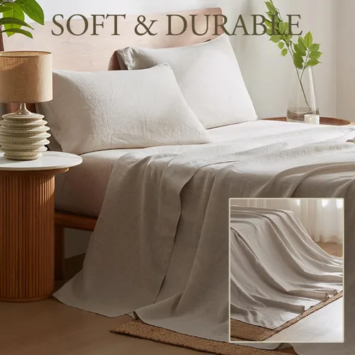 Miniatura 3 de DAPU Pure Linen Sheets Set - Juego de sábanas de lino puro, 100% lino francés de Normandía, transpirable y duradero para personas que duermen