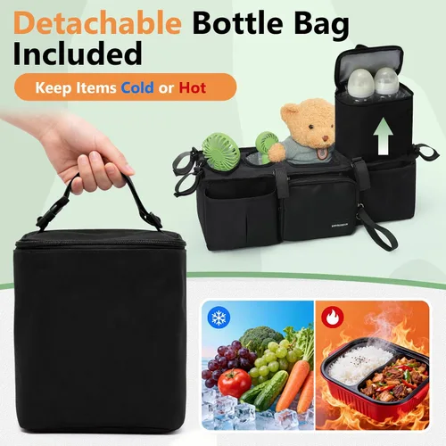 Miniatura 4 de Organizador de cochecito doble para Bob Duallie con 2 portavasos aislados y bolsa refrigeradora, Baby Jogger City Mini Gt2 Jeep Accesorios