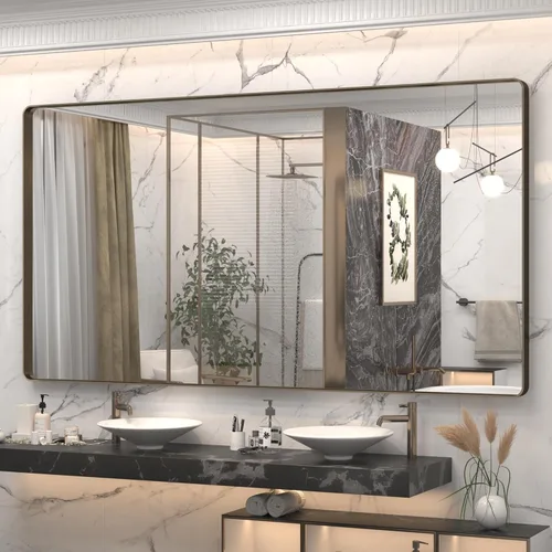 Miniatura 66 de Paquete de 2 espejos de baño con marco de metal negro de 22 x 30 pulgadas, espejo rectangular redondeado negro mate, antioxidante, se cuelga