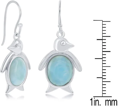 Miniatura 5 de Beaux Bijoux Aretes de plata de ley azul larimar para mujer, joyería natural de larimar, diseño de animales marinos, pez de pulpo de tortuga