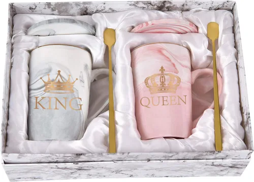 Miniatura 9 de Cabtnca Juego de tazas King and Queen, regalos para parejas para él y ella para Navidad, divertido juego de tazas de café para parejas, regalos