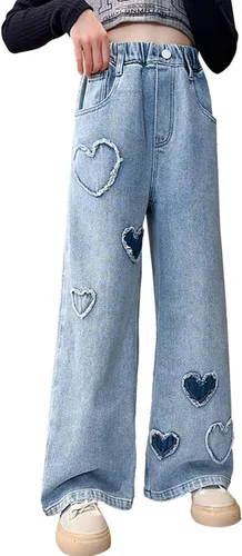 Pantalones de mezclilla holgados para niñas y niñas, pantalones de mezclilla casuales de pierna ancha y cintura alta, talla 5-14 años