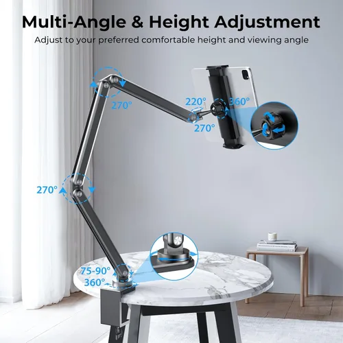 Miniatura 4 de KU XIU Soporte para Tablet de Escritorio, Soporte de Brazo Plegable de Aleación de Aluminio Compatible con iPad 10/9th, iPad 13/12.9/11" M3 M4 M5