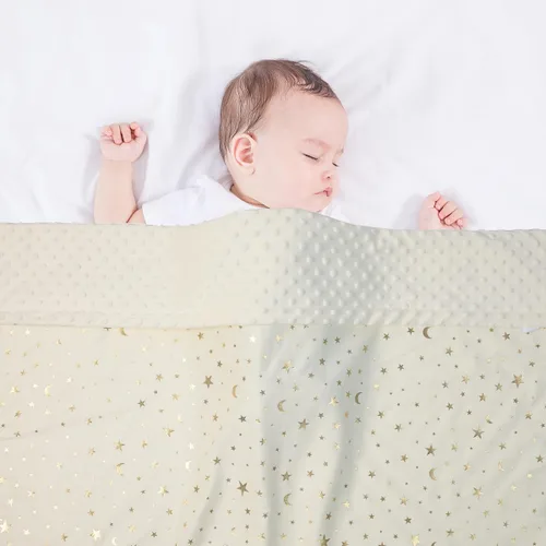 Miniatura 3 de Manta para bebé para niños y niñas, de tela suave de visón con doble capa, reverso punteado con estrellas y luna, manta receptora de 30 x 40 Beige