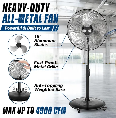 Miniatura 2 de Ventilador de pedestal con motor de CC de 18 pulgadas, ventilador oscilante de alta velocidad de 4900 CFM, control remoto, ventilador de pie
