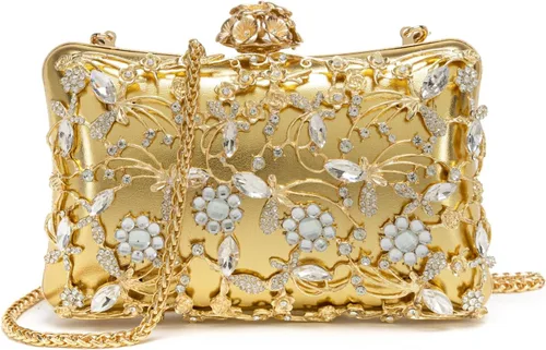 Miniatura 11 de Bolso de noche para mujer, bolso de mano con diamantes de imitación, brillante para fiesta, bolso de hombro, bolsa de boda con cadena