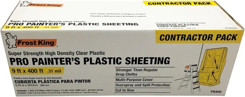 Miniatura 3 de Frost King P9400, lámina de plástico para pintores de alta densidad, 9 pies x 400 pies x 0.31 mil, transparente, paquete dispensador