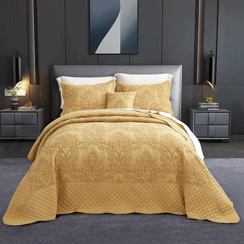 Miniatura 38 de CHIXIN Juego de colcha extragrande tamaño King – Funda de cama ligera – Hermosas costuras – Colcha reversible de 5 piezas – Patrón de paisley