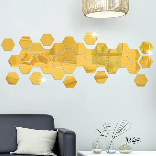 Miniatura 4 de RW-103 - 36 calcomanías acrílicas para espejo hexagonal, bricolaje, removibles, geométricos 3D, decoración de pared para dormitorio, sala de estar