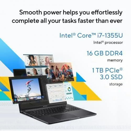 Miniatura 9 de ASUS Vivobook - Computadora portátil WUXGA Intel Core i7-1355U de 16 GB de RAM, 1 TB SSD, Intel Iris Xe, gráficos Indie, negro, Core i7-1355U