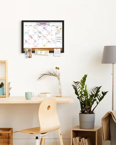 Miniatura 4 de Calendario de borrado en seco para pared, pizarra magnética de borrado en seco de 13 x 17 pulgadas, pizarra de borrado en seco y tablero de Blanco