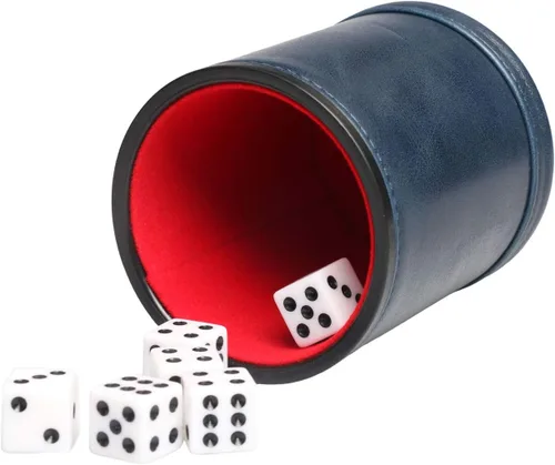 Juego de Taza de Dados de Cuero Sintético Azul con 6 Dados Forro de Felpa Silencioso al Sacudir para Jugar Dados Mentirosos, Farkle, Yahtzee, Juegos